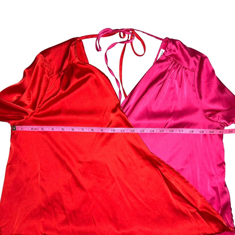 She + Sky Red Pink Split Satin Surplice Top Size Medium - Picture 8 of 11